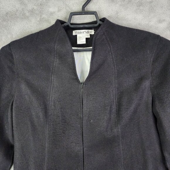 Womens Black WinterSilks Jacket Silk & Wool Blend Long Sleeve V Neck Size 14 - Picture 4 of 11